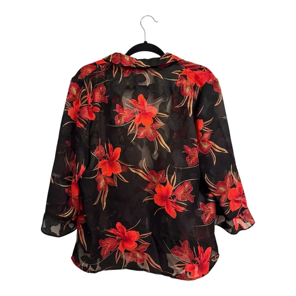 Vintage Koret Dress Sheer Floral Jacket Black Red Frog Closure, size12